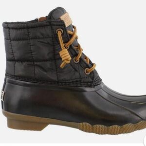 Black Quilted Duck Boots with Tan Laces